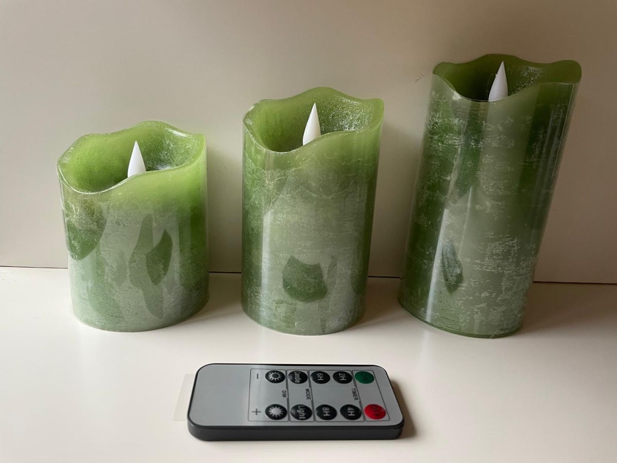 Set Led Kaarsen 3 Stuks met afstandsbediening Groen