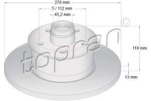 Remschijf Vooras TOPRAN OE 251407617A