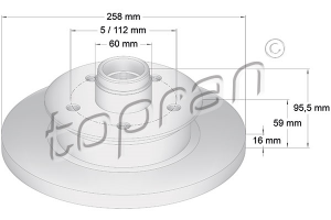 Remschijf Vooras TOPRAN OE 251407617K
