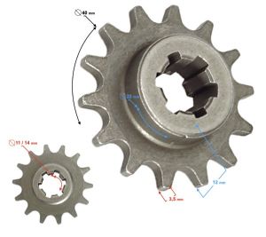 Voortandwiel voor 49cc mini crosser - 14 tands.T8F  - €6,95
